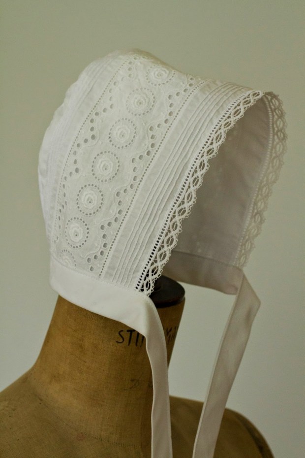 christening bonnet lace insertion heirloom sewing