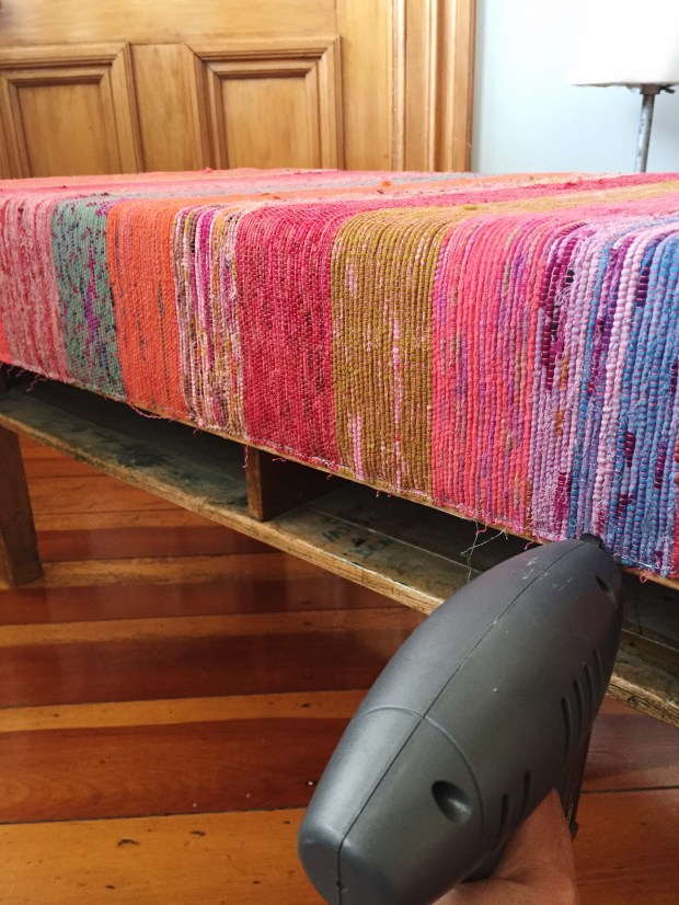 upholstering a coffee table with an recycled sari woven rug