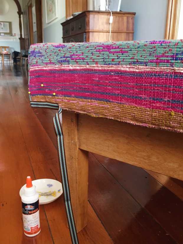 upholstering a coffee table with an recycled sari woven rug