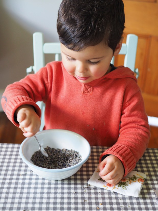 making lavender bags with kids