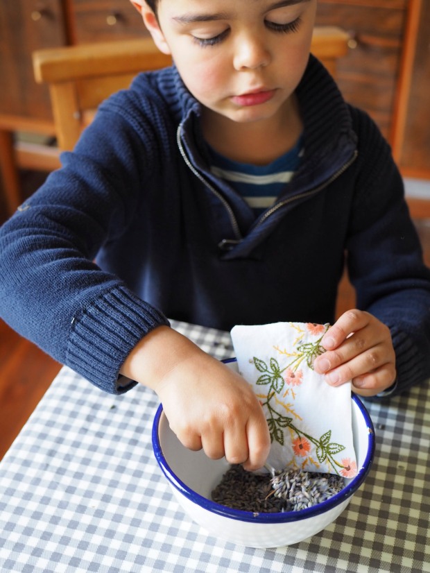 making lavender bags with kids
